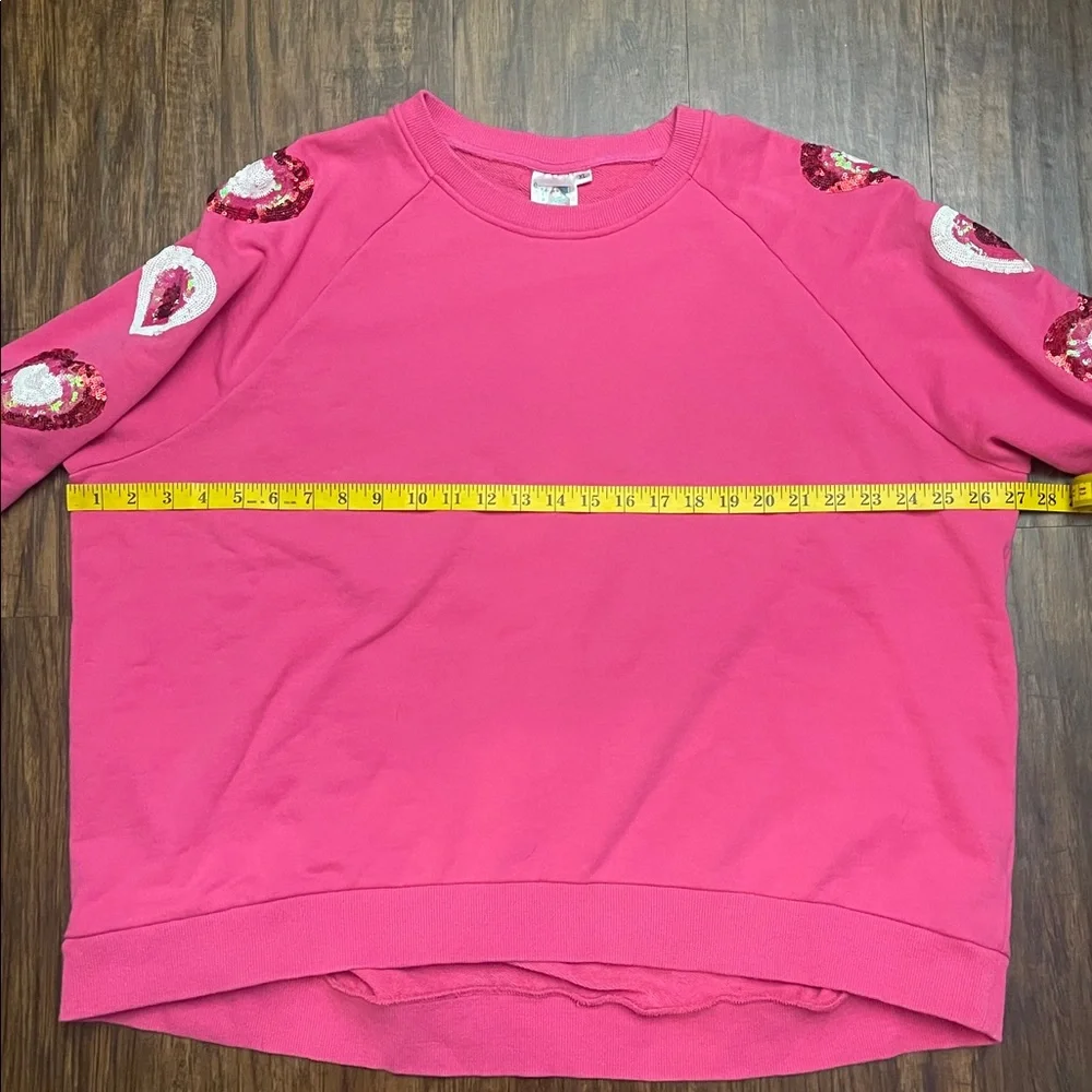 Queen of Sparkles Heart on Your Sleeve sequin hot pink Valentine’s Sweatshirt XL - Picture 9 of 15